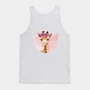 Cute baby Giraffe with Floral crown Tank Top